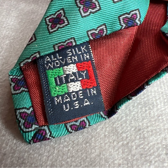 Briar Neck Tie Teal Red Flower Italian Silk Los Angeles Athletic Club 57” READ - Picture 11 of 12
